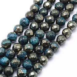 Fili di perline di pirite naturale tinto, sfaccettato, tondo, cielo blu profondo, 8mm, Foro: 1 mm, circa 50pcs/filo, 15.7 pollice (40 cm)
