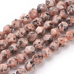 Jaspe de sésame naturel / perles de jaspe kiwi, étoiles coupées perles rondes, teinte, facette, saumon clair, 7~8mm, Trou: 1mm, Environ 47~48 pcs/chapelet, 14.5 pouce ~ 15 pouces (37~38 cm)