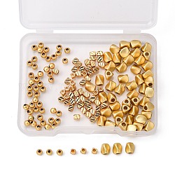 Benecreat 150pcs 3 perles en laiton de style mat, Plaqué longue durée, torsion & cuboïde & rond, véritable 14k plaqué or, 3~5x2.5~4x2.5~4mm, Trou: 1.4~1.6mm, 50 pièces / style