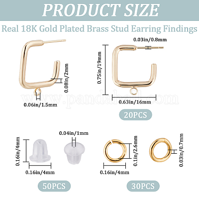 20 шт. прямоугольные латунные серьги-гвоздики DIY-CN0002-92-1