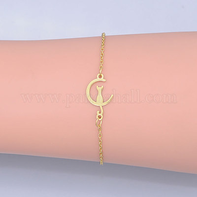 201 браслет из нержавеющей стали с кошачьими звеньями BJEW-T011-JN474-2-1