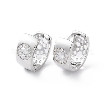 Латунные микро проложить серьги обруча кубического циркония EJEW-P259-01P-1