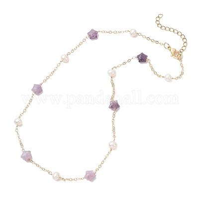 Ожерелья из цепочек с натуральным лепидолитом NJEW-JN05687-03-1