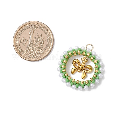 Рождественский венок из стеклянных бисера с подвесками-бантиками PALLOY-MZ01036-1