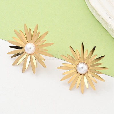 Серьги-гвоздики из нержавеющей стали 304 с имитацией жемчуга EJEW-Z098-20G-1