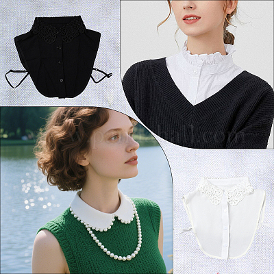 2шт. 2 цвета съемная полиэстеровая рубашка женская с накладным воротником AJEW-CY0001-44-1