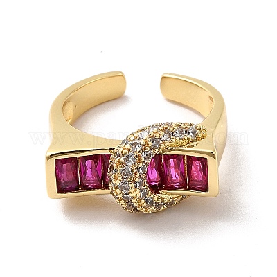 Прямоугольный кубический цирконий с открытым манжетным кольцом в виде луны RJEW-C041-06G-04-1