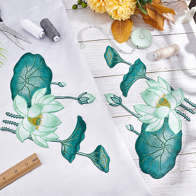 蓮の花刺繍布製アイテム 蓮の花と蓮の花のさやの模様 ポリエステル生地 コンピュータ化された