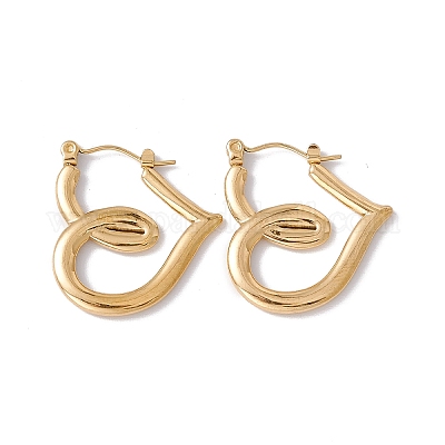 Ионное покрытие (ip) 304 нержавеющая сталь серьги-кольца в форме сердца для женщин EJEW-E199-12G-1