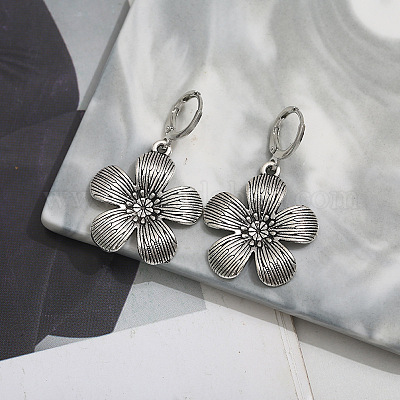 Комплект из ожерелья с подвеской и серег-колец из цветочного сплава с искусственным кожаным шнуром FS-WGDD3CA-01-1