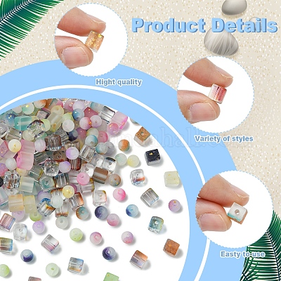 450 шт. 3 вида матовых стеклянных бусин с золотистым блестящим порошком DGLA-FS0001-13-1