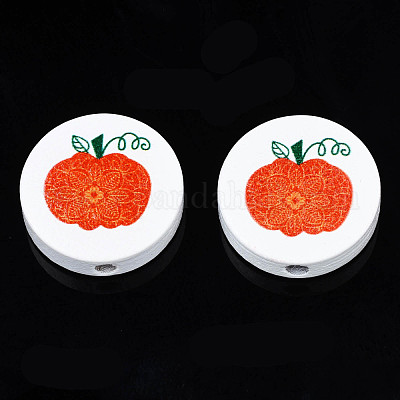 Бусины из натурального дерева с принтом осенней тематики WOOD-T021-90-1