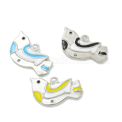 Подвески в виде птицы малиновка из платины и латуни с эмалью KK-L224-060P-1