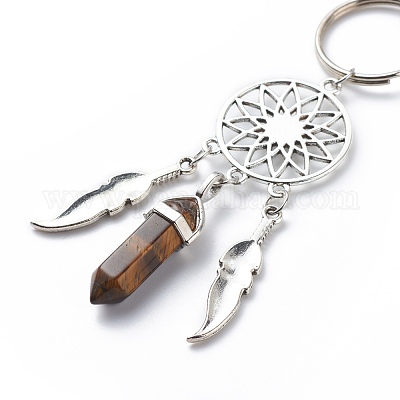 Тканая сетка/паутина с подвесными украшениями из перьевого сплава HJEW-JM00777-1