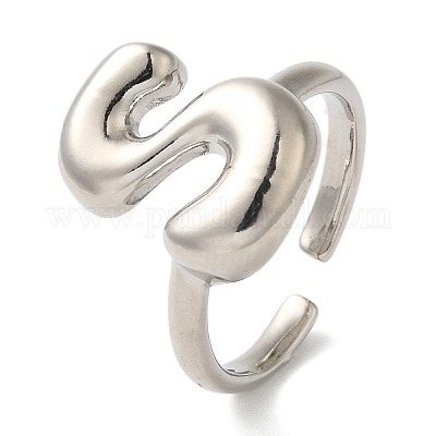 Латунное открытое кольцо-манжета для женщин с инициалами RJEW-N046-02S-P-1