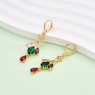 Латунные микропроволочные кубические серьги с цирконием EJEW-N058-03G-1