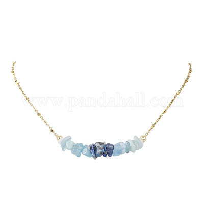 Женские подвески-цепочки с подвесками из натурального лазурита и аквамарина NJEW-JN05608-1