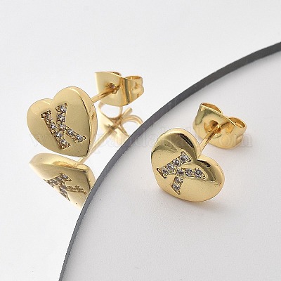 Серьги-гвоздики из латуни с микропаве из прозрачного кубического циркония EJEW-K299-01G-K-1