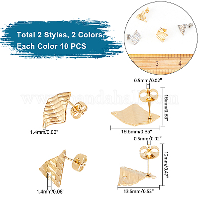 UNICRAFTALE 30pcs Stud Earring Findings - 15 Styles Stainless Steel Posts With Loop For DIY Jewelry Making