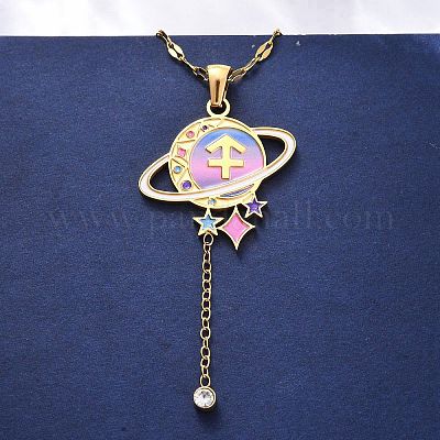 Ожерелья с подвеской в виде планеты и созвездия из нержавеющей стали 304 с перламутровой эмалью NJEW-D310-01F-G-1