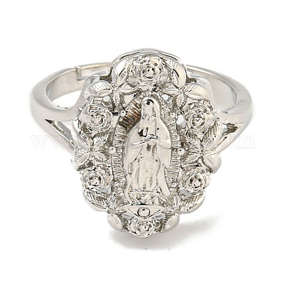 Регулируемые кольца из латуни овальной формы со стойкой для женщин RJEW-I105-03P-01-1