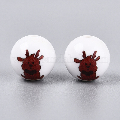 Непрозрачные акриловые круглые бусины с рождественским принтом OACR-T029-08B-1