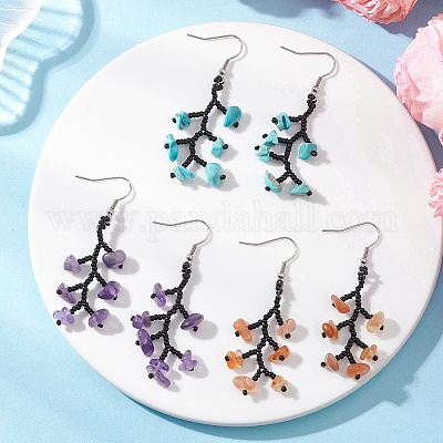 3 пара серег-подвесок из хирургической нержавеющей стали 316 с бусинами из стеклянного стекла EJEW-TA00774-1