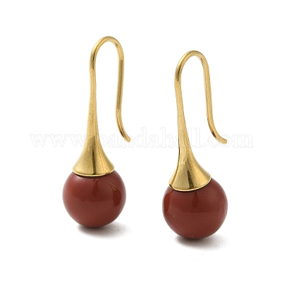 Круглые серьги-подвески из нержавеющей стали 304 с жемчугом для женщин EJEW-U020-25G-1