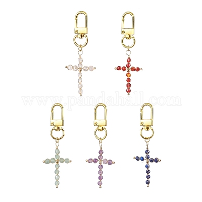 Украшение креста из натурального драгоценного камня в проволочной обертке HJEW-JM01932-1