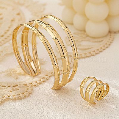 Комплект из браслета-манжеты и колец-манжет из сплава бамбукового соединения FS-WG990BE-01-1