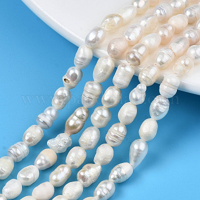天然養殖淡水パールビーズ連売り ライス 貝殻色 5~11.5x4.5~6mm 穴 