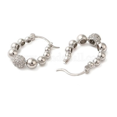 Латунные серьги-кольца из прозрачного кубического циркония EJEW-G399-02P-1