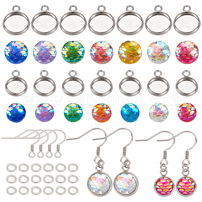 Wholesale CHGCRAFT DIY Flat Round with Fish Scale Dangle Earring Making  Kits 