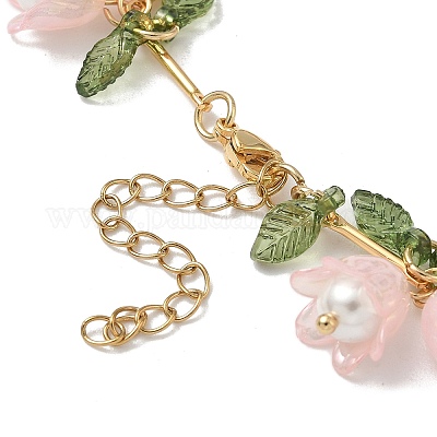 Браслеты с подвесками из акрила и жемчуга в виде цветка BJEW-TA00535-03-1