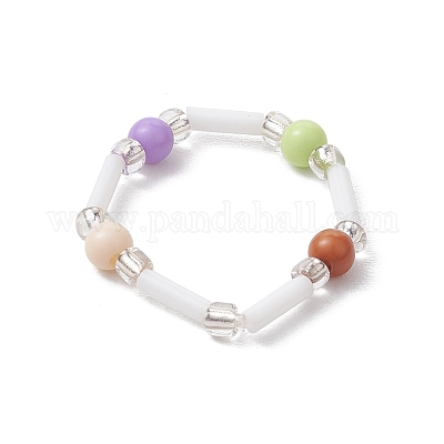 Круглые эластичные кольца из акриловых и стеклянных бусин для женщин RJEW-JR00693-1