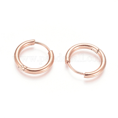 Серьги-кольца Huggie Hoop из нержавеющей стали 304 с ионным покрытием (IP) EJEW-F111B-17mm-RG-1