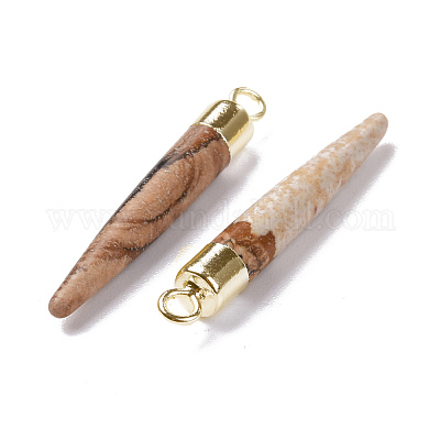 Подвески из натуральной яшмы с заостренными концами из латуни G-B025-02LG-13-1