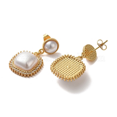 Квадратный АБС-пластик с имитацией жемчуга EJEW-L224-70G-1