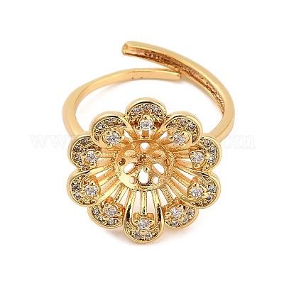 Оправа для колец с цветочным узором из латуни с микропаве из кубических цирконий KK-NH0009-04G-1