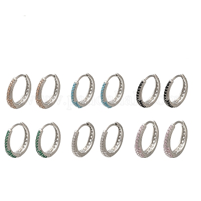 Серьги-кольца из латуни с микропаве из кубического циркония EJEW-H143-25P-1