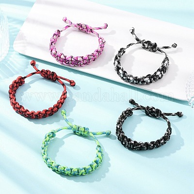 5 шт. плетеные браслеты из полиэстера и спандекса с 7 внутренними сердечниками для мужчин и женщин BJEW-JB12571-1