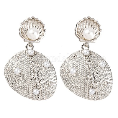 Серьги-гвоздики в форме ракушки из латуни EJEW-H165-01A-P-1