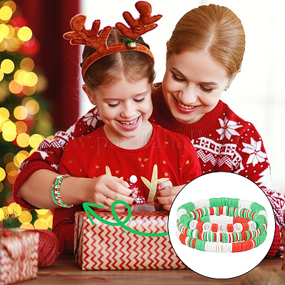 3 нить 3-х цветных плоских круглых бусин из полимерной глины ручной работы CLAY-PH0001-97-1