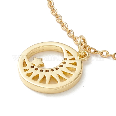 Прозрачное кубическое циркониевое плоское круглое ожерелье с подвеской в виде солнечной звезды NJEW-O125-59G-1