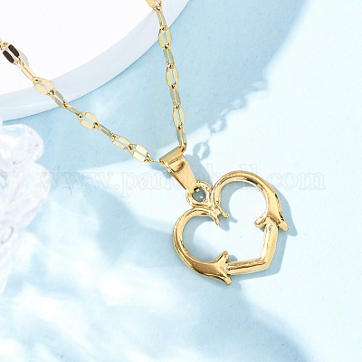 Ожерелье с подвеской из нержавеющей стали 201 для женщин NJEW-F335-02G-05-1