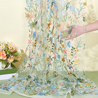 Полиэстер кружевная ткань с цветочным узором DIY-WH0061-019B-1