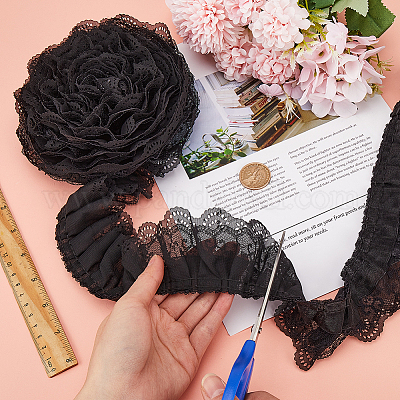 3-слойная плиссированная шифоновая отделка цветочным кружевом OCOR-GF0003-26A-1