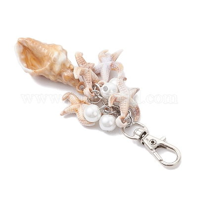 4 шт. 4 стиля акриловая морская звезда раковина и стеклянный жемчуг подвеска украшение&nbsp;HJEW-JM03877-1
