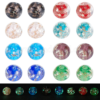 80 шт. 8-х цветные светящиеся бусины ручной работы из золотистого песка в технике лэмпворк LAMP-SC0001-27-1