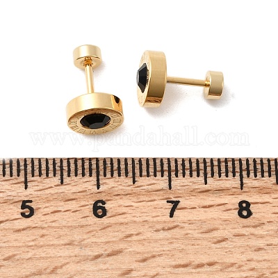 Плоские круглые серьги-гвоздики из нержавеющей стали 304 EJEW-F396-01G-01-1